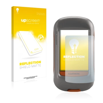 Vorderseite einer Produktverpackung mit dem Markenlogo upscreen. Daneben ist das Gerät Garmin Dakota 20 mit dem zugehörigen Di