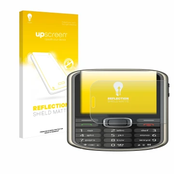 Vorderseite einer Produktverpackung mit dem Markenlogo upscreen. Daneben ist das Gerät Nokia 3720 classic mit dem zugehörigen 