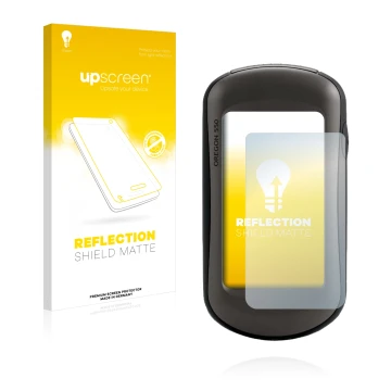 Vorderseite einer Produktverpackung mit dem Markenlogo upscreen. Daneben ist das Gerät Garmin Oregon 550 mit dem zugehörigen D