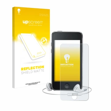 Vorderseite einer Produktverpackung mit dem Markenlogo upscreen. Daneben ist das Gerät Apple iPod Touch (3. Gen.) mit dem zuge