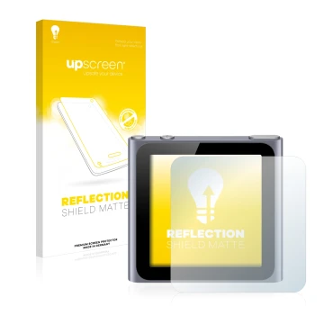 Vorderseite einer Produktverpackung mit dem Markenlogo upscreen. Daneben ist das Gerät Apple iPod nano 2011 (6. Gen.) mit dem 