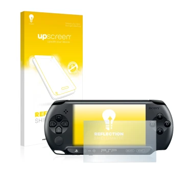 Vorderseite einer Produktverpackung mit dem Markenlogo upscreen. Daneben ist das Gerät Sony PSP Street E1004 mit dem zugehörig