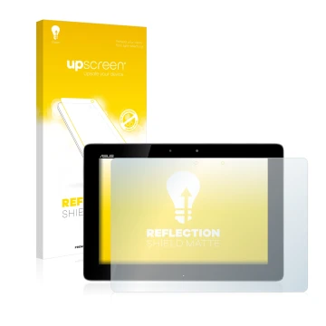 Vorderseite einer Produktverpackung mit dem Markenlogo upscreen. Daneben ist das Gerät ASUS Transformer Pad TF300T mit dem zug