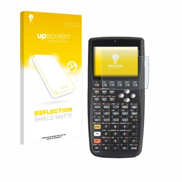 Vorderseite einer Produktverpackung mit dem Markenlogo upscreen. Daneben ist das Gerät HP 50g F2229AA#UUZ mit dem zugehörigen 