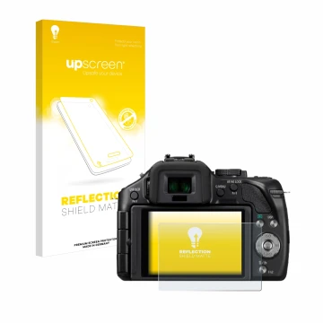 Vorderseite einer Produktverpackung mit dem Markenlogo upscreen. Daneben ist das Gerät Panasonic Lumix DMC-G5 mit dem zugehöri