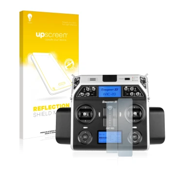 Vorderseite einer Produktverpackung mit dem Markenlogo upscreen. Daneben ist das Gerät Graupner MC-20 HoTT mit dem zugehörigen