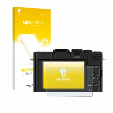 Vorderseite einer Produktverpackung mit dem Markenlogo upscreen. Daneben ist das Gerät Leica D-Lux 6 mit dem zugehörigen Displ