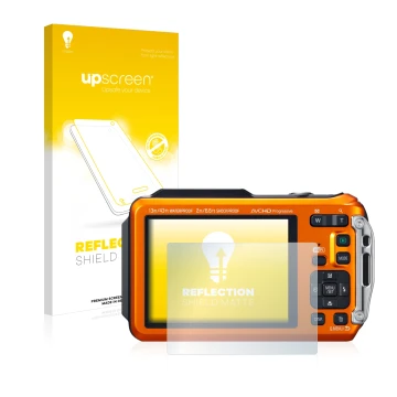 Vorderseite einer Produktverpackung mit dem Markenlogo upscreen. Daneben ist das Gerät Panasonic Lumix DMC-FT5 mit dem zugehör