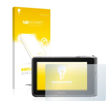 Vorderseite einer Produktverpackung mit dem Markenlogo upscreen. Daneben ist das Gerät Sony Cyber-Shot DSC-TX30 mit dem zugehö