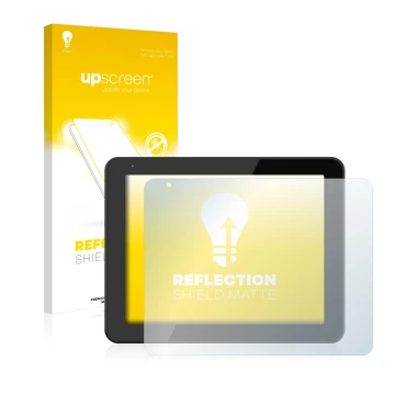 Vorderseite einer Produktverpackung mit dem Markenlogo upscreen. Daneben ist das Gerät BQ Curie 2 mit dem zugehörigen Displays