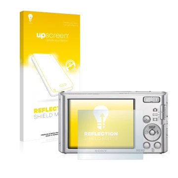 Vorderseite einer Produktverpackung mit dem Markenlogo upscreen. Daneben ist das Gerät Sony Cyber-Shot DSC-W830 mit dem zugehö
