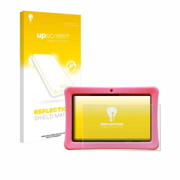 Vorderseite einer Produktverpackung mit dem Markenlogo upscreen. Daneben ist das Gerät Contixo Kids 7