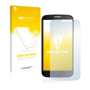 Vorderseite einer Produktverpackung mit dem Markenlogo upscreen. Daneben ist das Gerät Alcatel One Touch Pop C7 7040E mit dem 