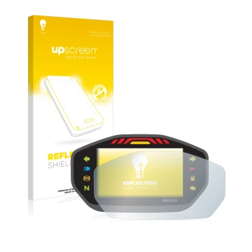 Vorderseite einer Produktverpackung mit dem Markenlogo upscreen. Daneben ist das Gerät Ducati Monster 1200S Colour-TFT-Display