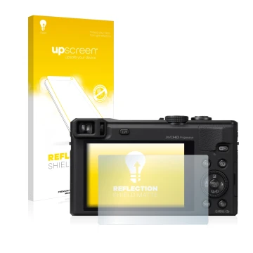 Vorderseite einer Produktverpackung mit dem Markenlogo upscreen. Daneben ist das Gerät Panasonic Lumix DMC-TZ60 mit dem zugehö
