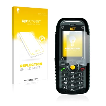 Vorderseite einer Produktverpackung mit dem Markenlogo upscreen. Daneben ist das Gerät Caterpillar Cat B25 mit dem zugehörigen