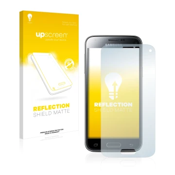 Vorderseite einer Produktverpackung mit dem Markenlogo upscreen. Daneben ist das Gerät Samsung Galaxy S5 Mini SM-G800F mit dem