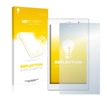 Vorderseite einer Produktverpackung mit dem Markenlogo upscreen. Daneben ist das Gerät Sony Xperia Z3 Tablet Compact SGP621 mi