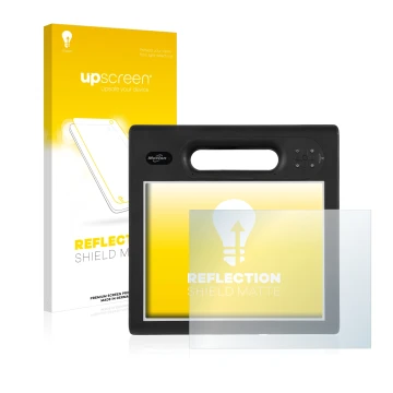 Vorderseite einer Produktverpackung mit dem Markenlogo upscreen. Daneben ist das Gerät Motion Computing F5t mit dem zugehörige