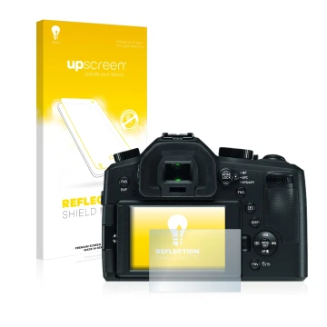 Vorderseite einer Produktverpackung mit dem Markenlogo upscreen. Daneben ist das Gerät Leica V-LUX (Typ 114) mit dem zugehörig