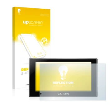 Vorderseite einer Produktverpackung mit dem Markenlogo upscreen. Daneben ist das Gerät Garmin nüvi 2599LMT-D mit dem zugehörig