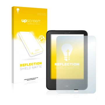 Vorderseite einer Produktverpackung mit dem Markenlogo upscreen. Daneben ist das Gerät Tolino Vision 2 mit dem zugehörigen Dis