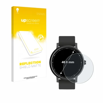 Vorderseite einer Produktverpackung mit dem Markenlogo upscreen. Daneben ist das Gerät Armbanduhren (Kreisrund, ø: 46 mm) mit 
