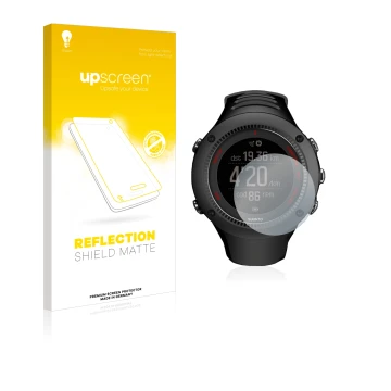 Vorderseite einer Produktverpackung mit dem Markenlogo upscreen. Daneben ist das Gerät Suunto Ambit3 Run Black mit dem zugehör