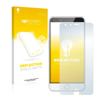 Vorderseite einer Produktverpackung mit dem Markenlogo upscreen. Daneben ist das Gerät Ulefone Be Touch mit dem zugehörigen Di