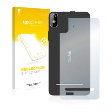 Vorderseite einer Produktverpackung mit dem Markenlogo upscreen. Daneben ist das Gerät Kodak IM5 Rückseite mit dem zugehörigen