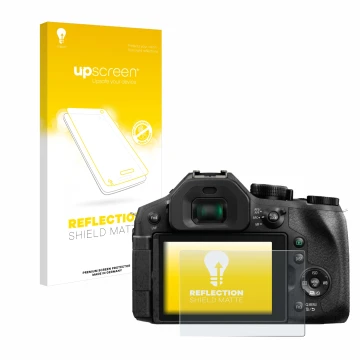 Vorderseite einer Produktverpackung mit dem Markenlogo upscreen. Daneben ist das Gerät Panasonic Lumix DMC-FZ300 mit dem zugeh