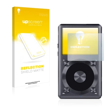 Vorderseite einer Produktverpackung mit dem Markenlogo upscreen. Daneben ist das Gerät FiiO X3 II mit dem zugehörigen Displays