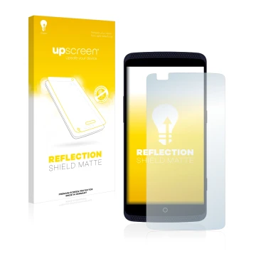 Vorderseite einer Produktverpackung mit dem Markenlogo upscreen. Daneben ist das Gerät ZTE Axon Pro mit dem zugehörigen Displa