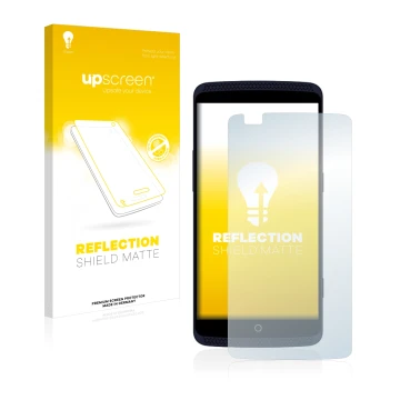 Vorderseite einer Produktverpackung mit dem Markenlogo upscreen. Daneben ist das Gerät ZTE Axon Elite mit dem zugehörigen Disp