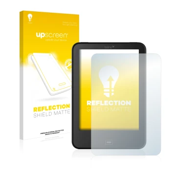 Vorderseite einer Produktverpackung mit dem Markenlogo upscreen. Daneben ist das Gerät Tolino Vision 3 HD mit dem zugehörigen 