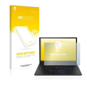 Vorderseite einer Produktverpackung mit dem Markenlogo upscreen. Daneben ist das Gerät Lenovo ThinkPad X1 mit dem zugehörigen 