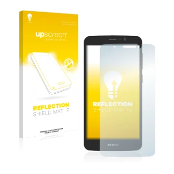 Vorderseite einer Produktverpackung mit dem Markenlogo upscreen. Daneben ist das Gerät Zopo Color S5.5 mit dem zugehörigen Dis