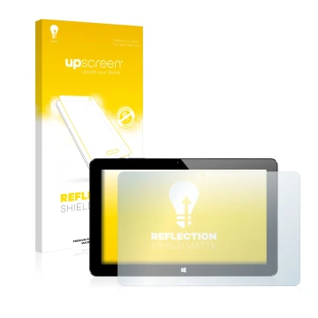 Vorderseite einer Produktverpackung mit dem Markenlogo upscreen. Daneben ist das Gerät Cube i7 Stylus mit dem zugehörigen Disp