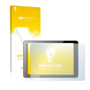 Vorderseite einer Produktverpackung mit dem Markenlogo upscreen. Daneben ist das Gerät Chuwi Hi12 mit dem zugehörigen Displays