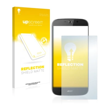 Vorderseite einer Produktverpackung mit dem Markenlogo upscreen. Daneben ist das Gerät Acer Liquid Jade Primo mit dem zugehöri