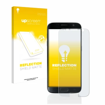 Vorderseite einer Produktverpackung mit dem Markenlogo upscreen. Daneben ist das Gerät Samsung Galaxy S7 mit dem zugehörigen D