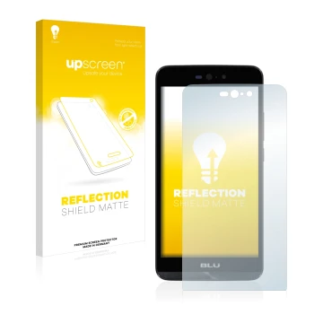 Vorderseite einer Produktverpackung mit dem Markenlogo upscreen. Daneben ist das Gerät BLU Dash X LTE mit dem zugehörigen Disp