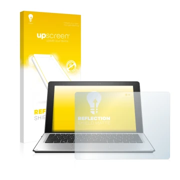 Vorderseite einer Produktverpackung mit dem Markenlogo upscreen. Daneben ist das Gerät HP Elite x2 1012 G1 mit dem zugehörigen