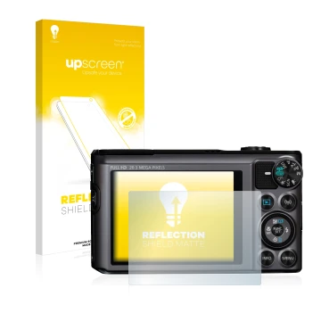 Vorderseite einer Produktverpackung mit dem Markenlogo upscreen. Daneben ist das Gerät Canon PowerShot SX720 HS mit dem zugehö