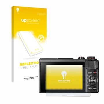 Vorderseite einer Produktverpackung mit dem Markenlogo upscreen. Daneben ist das Gerät Canon PowerShot G7 X Mark II mit dem zu