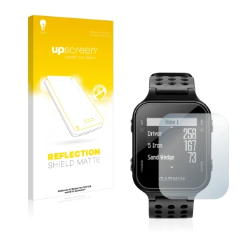 Vorderseite einer Produktverpackung mit dem Markenlogo upscreen. Daneben ist das Gerät Garmin Approach S20 mit dem zugehörigen