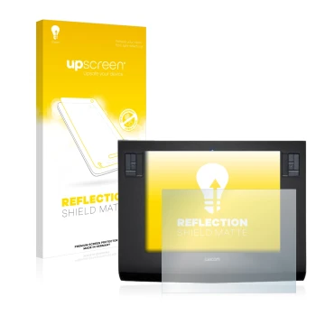 Vorderseite einer Produktverpackung mit dem Markenlogo upscreen. Daneben ist das Gerät Wacom Intuos 3 L mit dem zugehörigen Di