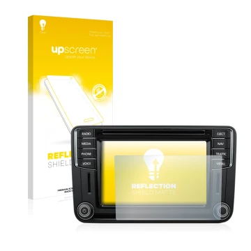 Vorderseite einer Produktverpackung mit dem Markenlogo upscreen. Daneben ist das Gerät Volkswagen T6 2016 Discover Media Plus 