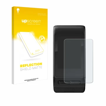 Vorderseite einer Produktverpackung mit dem Markenlogo upscreen. Daneben ist das Gerät Garmin vivoactive HR mit dem zugehörige