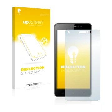 Vorderseite einer Produktverpackung mit dem Markenlogo upscreen. Daneben ist das Gerät Cubot Rainbow mit dem zugehörigen Displ